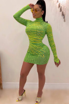 Зеленое молоко. Сексуальная водолазка с короткими рукавами и длинными рукавами, модная юбка с асимметричным принтом