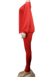 Красный Слегка приготовленный однотонный костюм-двойка Карандаш с длинным рукавом Комплект из двух брюк