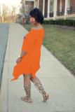 Orange adult Fashion Sexy One Shoulder Long Sleeves one shoulder collar Swagger Mid-Calf Print Ch