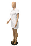Белое модное повседневное однотонное базовое платье-рубашка с отложным воротником