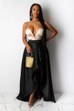 Black Zipper Fly Mid Asymmetrical Patchwork Solid Loose Skirts