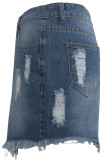 ブルーデニム ジッパーフライ ボタンフライ ハイホール 洗濯 非対称ポケット ジッパー付き Aラインスカート スカート