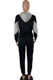 Black Casual Patchwork Two Piece Suits Solid Straight Long Sleeve