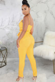 Yellow Sexy Fashion Patchwork zipper Solid Sleeveless Slip