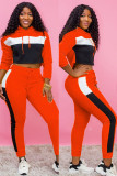 Set di pantaloni a due pezzi a maniche lunghe con maniche lunghe a matita patchwork arancione