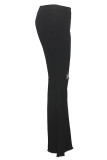 Pantalon en denim noir à bouton braguette sans manches haut solide patchwork trou boot cut