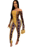 Леопардовый принт молочный шелк сексуальный принт асимметричный костюм из двух предметов карандаш с длинным рукавом