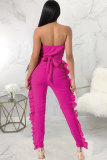 rose red Fashion Sexy stringy selvedge Patchwork Solid Sleeveless Wrapped Jumpsuits