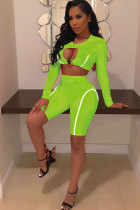 Флуоресцентный зеленый модный сексуальный принт в стиле пэчворк с длинным рукавом