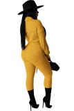 Желтая сексуальная модная повязка, полая однотонная лоскутная водолазка с длинными рукавами