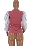 Pink O Neck Long Sleeve Patchwork Solid Long Sleeve Tops