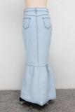 Синяя юбка-русалка без рукавов на пуговицах с высокой однотонной юбкой в ​​стиле пэчворк Брюки Юбки