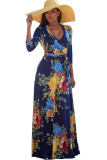 multicolor Sexy Fashion Ma'am adult Cap Sleeve 3/4 Length Sleeves V Neck Swagger Floor-Length Print P