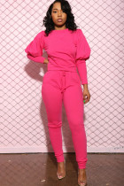 Розовые повседневные модные лоскутные костюмы из двух предметов для взрослых, однотонный костюм-карандаш с длинными рукавами, комплект из двух предметов P