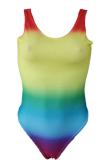 Impressão multicolorida gradiente patchwork moda sexy roupa de banho de uma peça