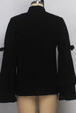 Schwarze Chiffon-O-Ausschnitt-Langarm-Oberteile mit solidem Patchwork und langen Ärmeln