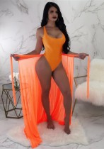 Orange Net Yarn milk silk Solid Natural Color Tankinis Set