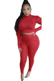 Red Casual Two Piece Suits Solid pencil Long Sleeve Two-piece Pants Set