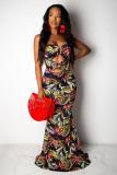 Navy Blue Fashion Sexy Off The Shoulder Sleeveless Wrapped chest Asymmetrical Floor-Length Patchwork