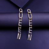 Gold Fashion Letter Rhinestone Earrings