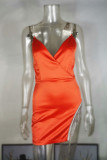 Orange Fashion Sexy Solid Tassel V Neck Sling Dress