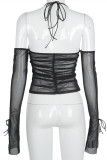 Tops de alças sem costas transparentes e transparentes em patchwork preto fashion sexy