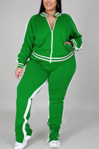 Зеленая модная повседневная спортивная одежда с воротником-молнией и длинным рукавом, регулярный рукав, пэчворк, набор больших размеров