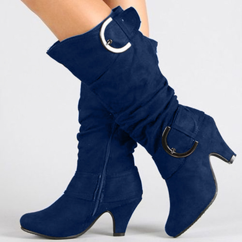 

Blue Fashion Casual Solid Color Pointed Keep Warm High Boots