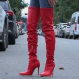 Botas de salto agulha vermelho moda cor sólida