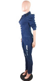 Donkerblauwe Street-uniforme jumpsuits met omslagkraag
