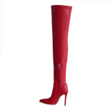 Röd Mode Enfärgad Spetsiga Stiletto High Boots