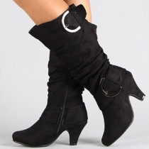 Botas altas para mantener el calor en punta de color sólido casual de moda negro