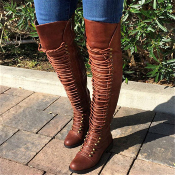 Botas altas para mantener el calor en punta de color sólido de moda marrón