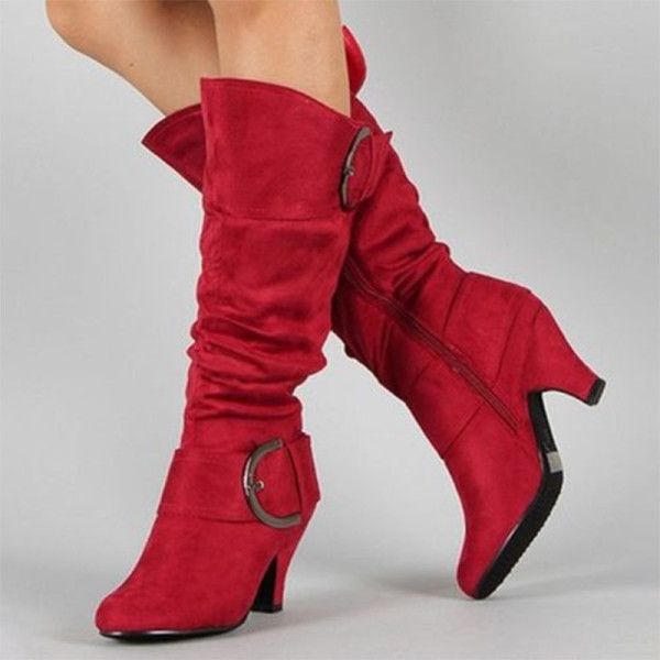 Botas altas para mantener el calor en punta de color sólido casual de moda roja