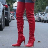 Red Fashion Solid Color Pointed Stiletto High Boots