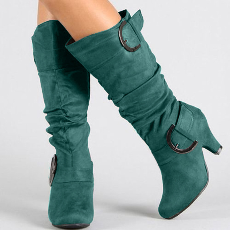 

Green Fashion Casual Solid Color Pointed Keep Warm High Boots