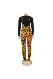 Orange Daily Leopard O Neck Long Sleeve Two Pieces