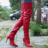 Red Fashion Solid Color Pointed Stiletto High Boots