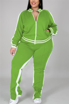Светло-зеленый модный повседневный спортивный костюм с воротником-молнией и длинным рукавом, регулярный рукав, пэчворк, набор больших размеров