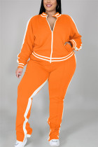 Оранжевая мода Повседневная спортивная одежда Воротник на молнии с длинным рукавом Регулярный рукав Пэчворк Плюс Размер Набор
