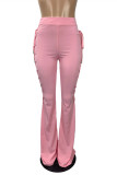 Розовые модные повседневные однотонные брюки со средней посадкой на бретелях с ремешком