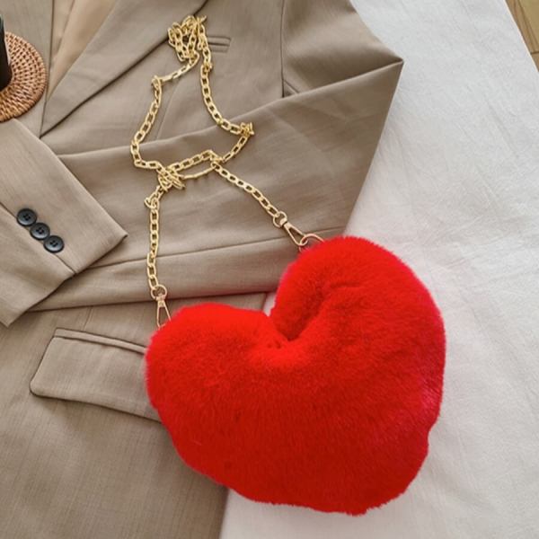 Bolsa transversal moda casual vermelha em forma de coração sólida