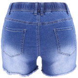Dark Blue Fashion Casual Solid High Waist Straight Hot Pant Jeans Ripped Denim Shorts