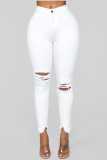 Vit Mode Casual Solid Ripped Skinny Jeans med hög midja