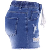 Dark Blue Fashion Casual Solid High Waist Straight Hot Pant Jeans Ripped Denim Shorts