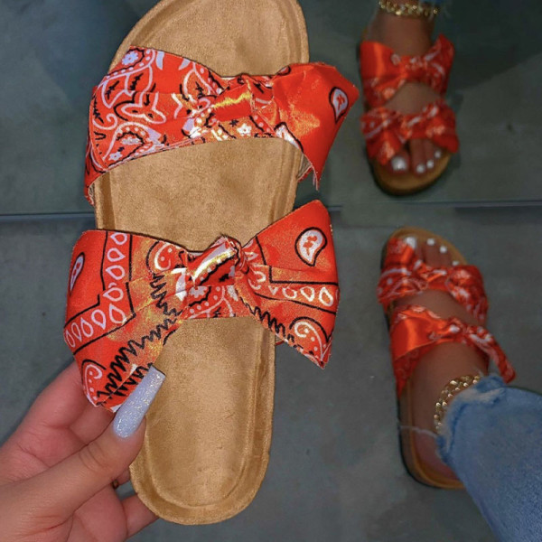 Casual arancione con scarpe comode rotonde con fiocco