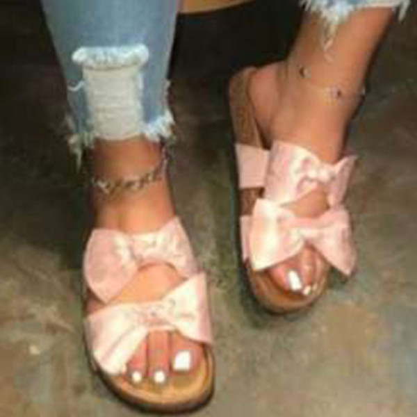 Casual rosa con scarpe comode rotonde con fiocco