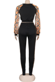 Leopard Print Sexy Print Patchwork O Neck Long Sleeve Two Pieces