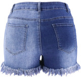 Light Color Fashion Casual Patchwork High Waist Jeans Raw Hem Colorblock Hot Pants Denim Shorts