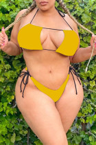 Желтый модный сексуальный принт сплошной выдолбленный ремешок без спинки дизайн купальники